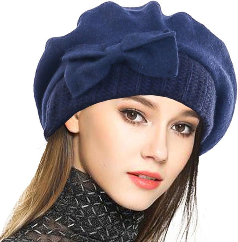 VECRY Lady French Beret 100% Wool Beret Floral Dress Beanie Winter Hat - Image 1